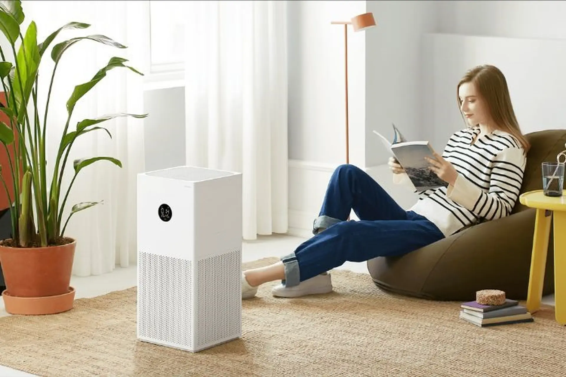 A smart air purifier with a digital display