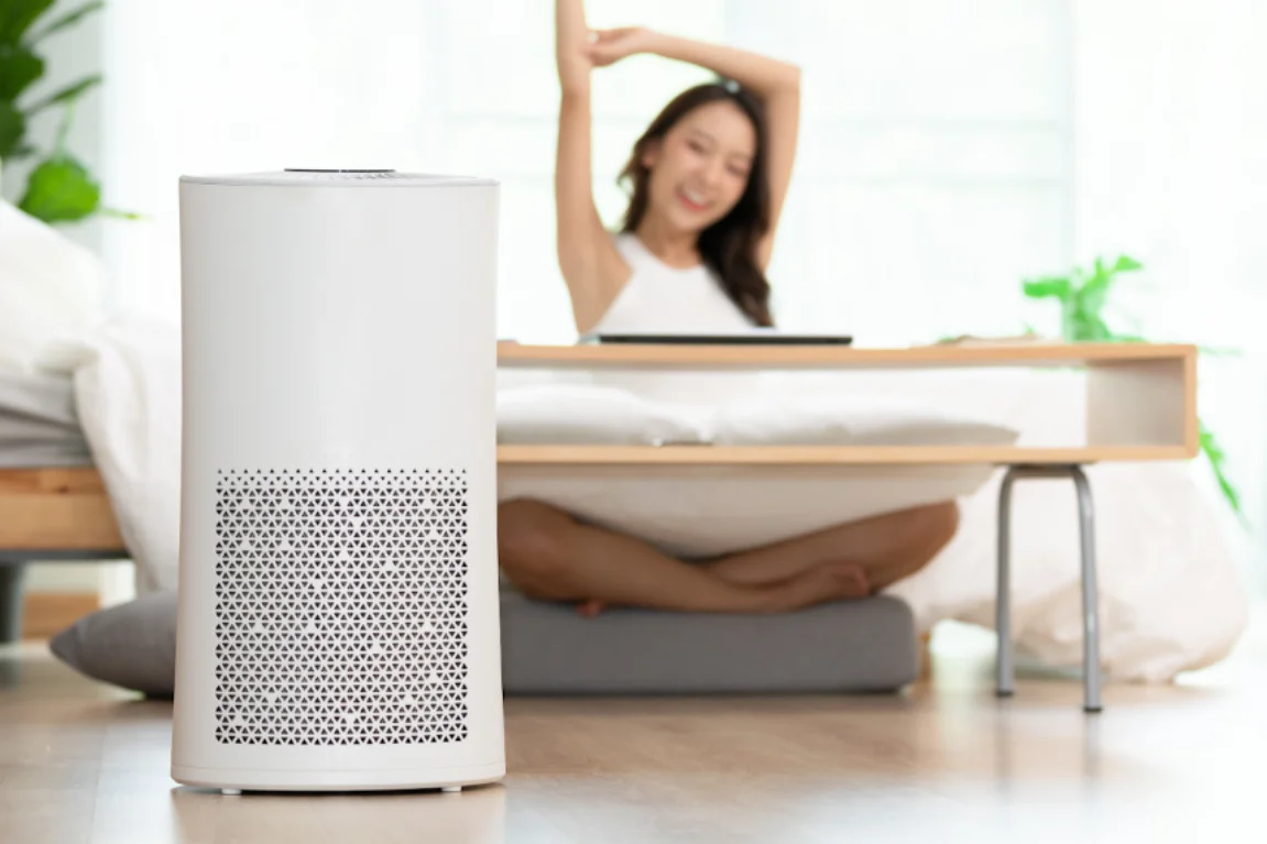 Air purifier placed strategically in a modern living room